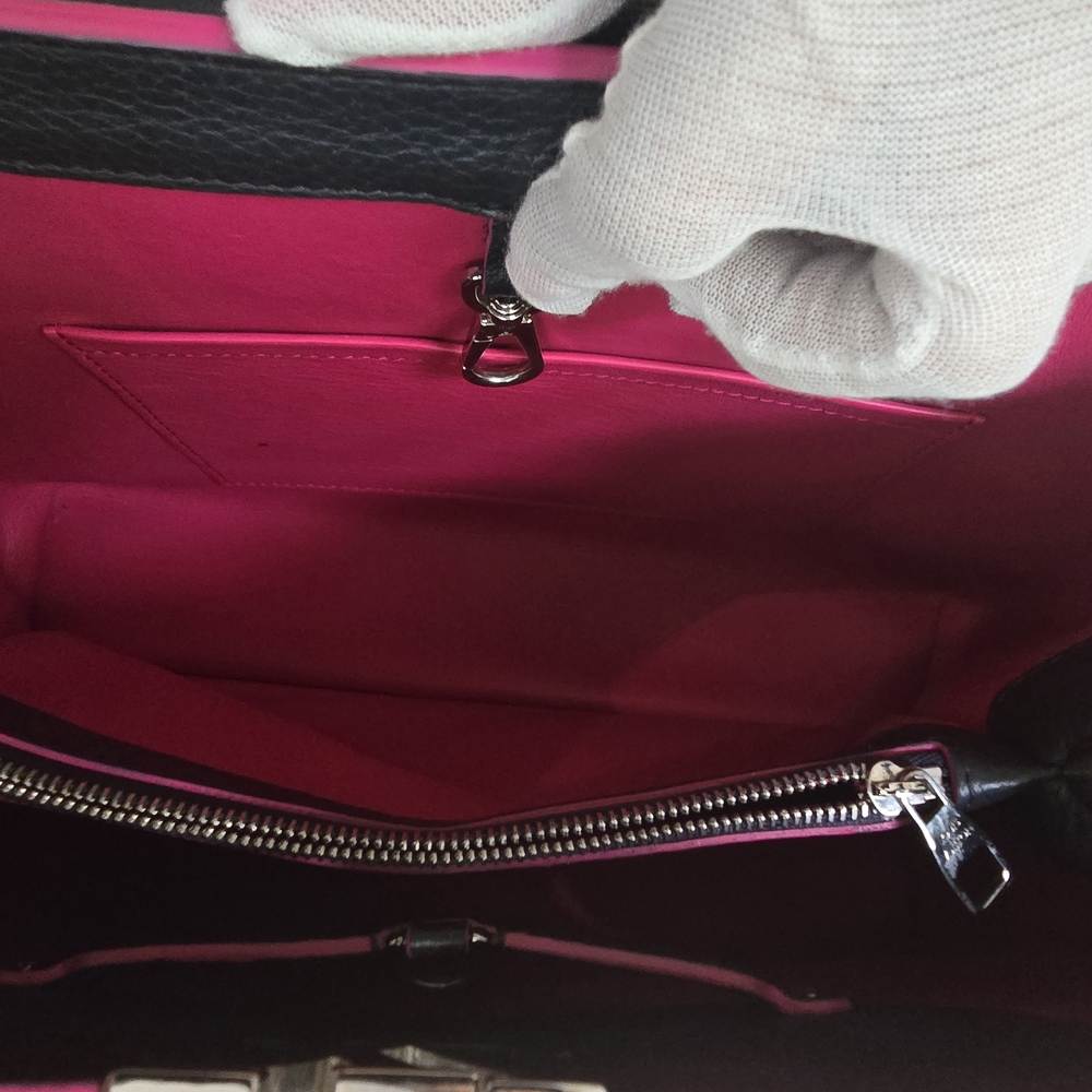✨️Louis Vuitton Capucines Taurillon Black Leather and Pink Trim Top Handle Bag - Picture 14 of 16